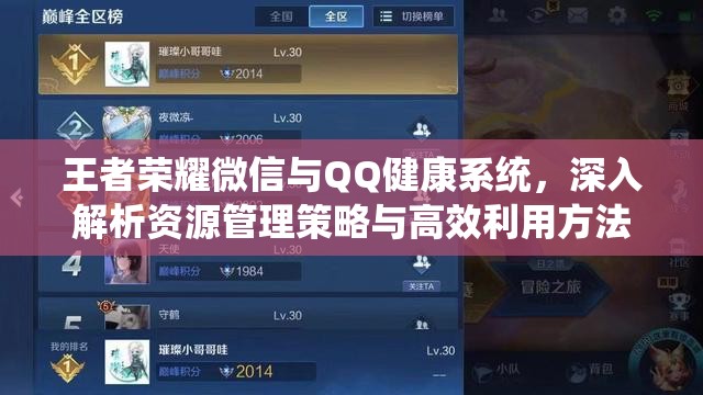 王者荣耀微信与QQ健康系统，深入解析资源管理策略与高效利用方法