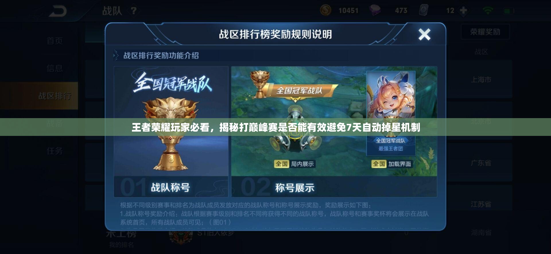 王者荣耀玩家必看，揭秘打巅峰赛是否能有效避免7天自动掉星机制