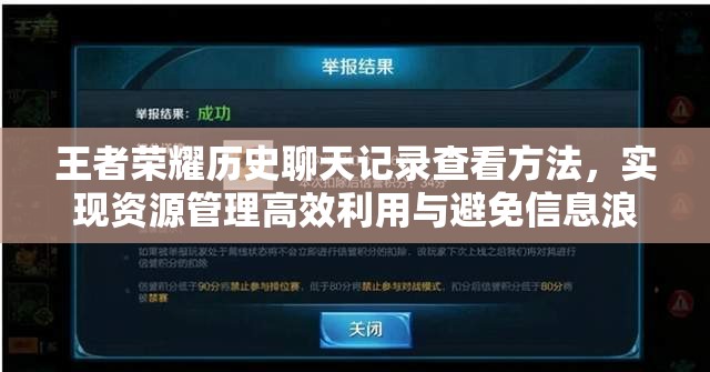 王者荣耀历史聊天记录查看方法，实现资源管理高效利用与避免信息浪费