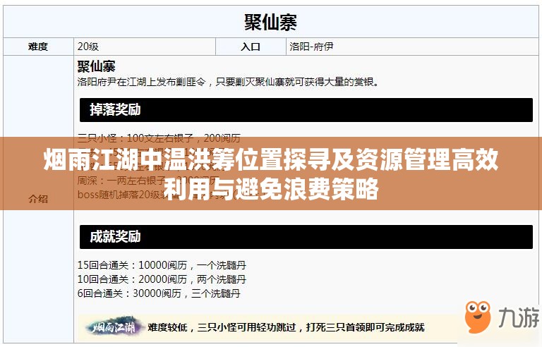 烟雨江湖中温洪筹位置探寻及资源管理高效利用与避免浪费策略