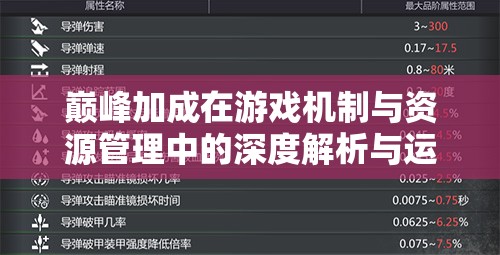 巅峰加成在游戏机制与资源管理中的深度解析与运用策略
