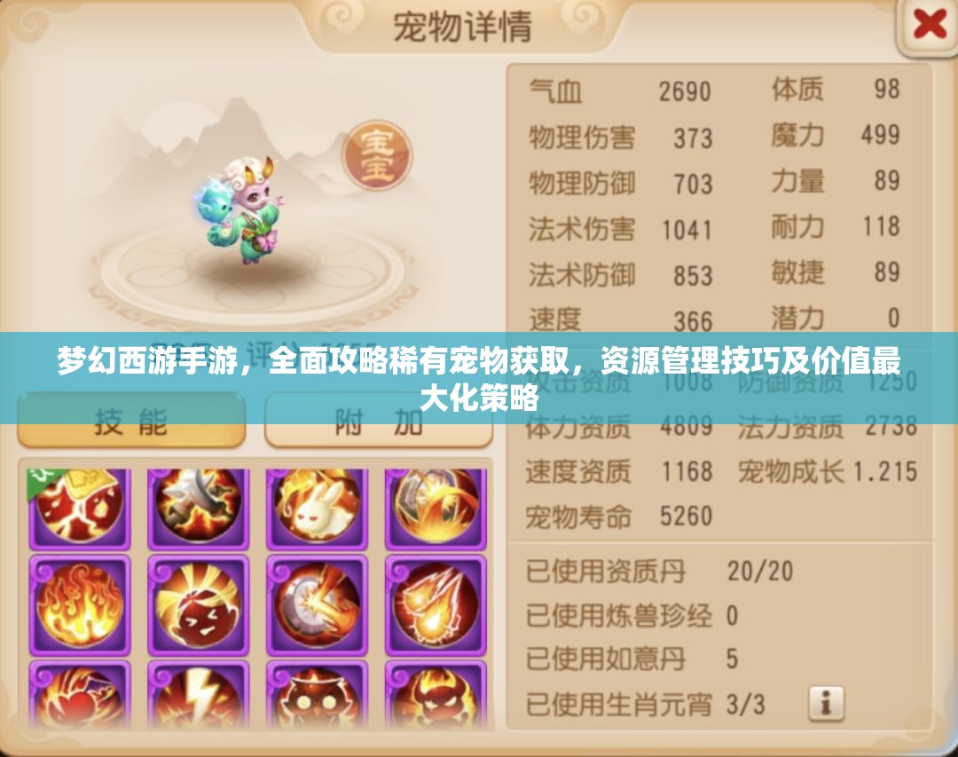 梦幻西游手游，全面攻略稀有宠物获取，资源管理技巧及价值最大化策略