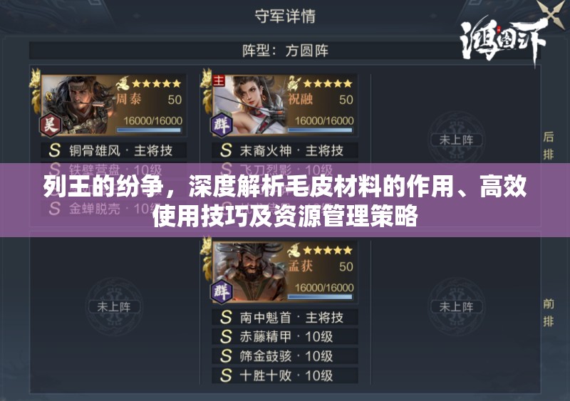 列王的纷争，深度解析毛皮材料的作用、高效使用技巧及资源管理策略