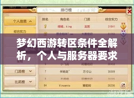 梦幻西游转区条件全解析，个人与服务器要求、流程与注意事项策略指导