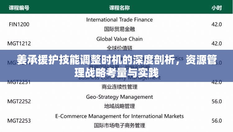 姜承援护技能调整时机的深度剖析，资源管理战略考量与实践