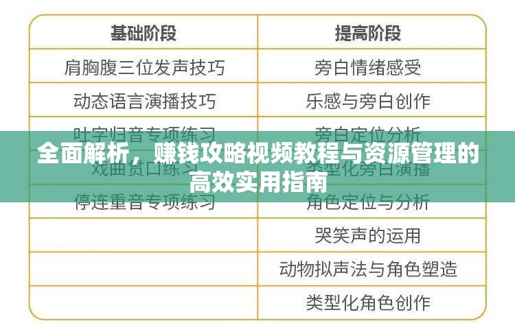 全面解析，赚钱攻略视频教程与资源管理的高效实用指南