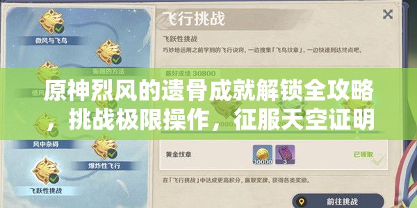 原神烈风的遗骨成就解锁全攻略，挑战极限操作，征服天空证明实力