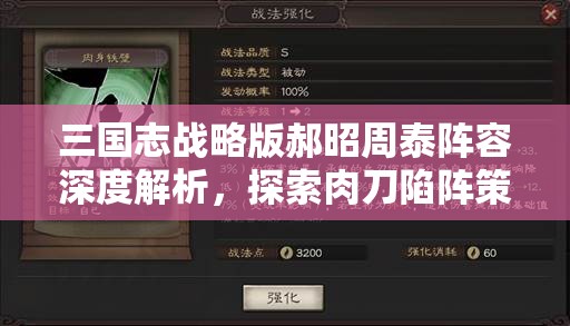 三国志战略版郝昭周泰阵容深度解析，探索肉刀陷阵策略下的反击艺术
