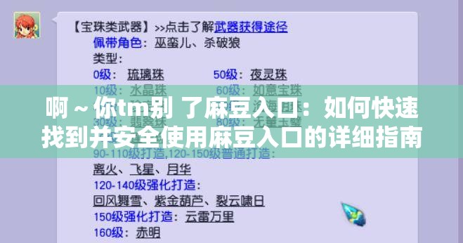 啊～你tm别 了麻豆入口：如何快速找到并安全使用麻豆入口的详细指南